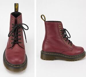 Dr. Martens Burgundy Leather Lace-Up Combat Boots Red Brown